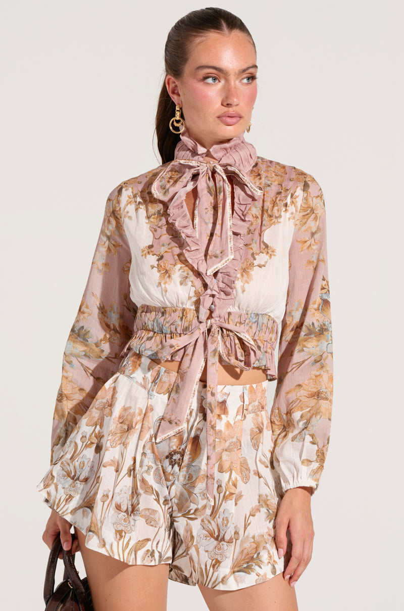 LUCID DREAMS FLORAL TIE NECK BLOUSE
