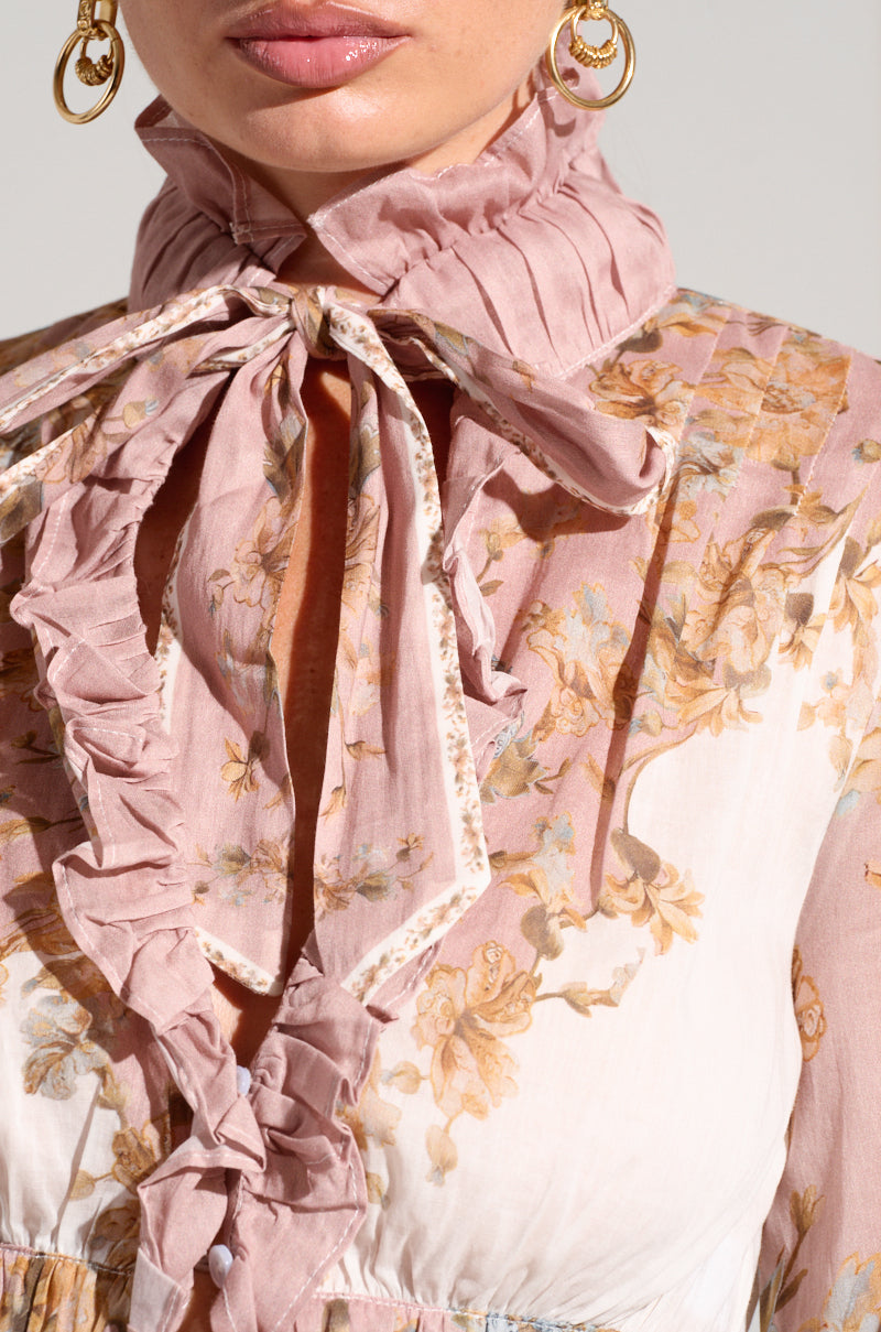 LUCID DREAMS FLORAL TIE NECK BLOUSE