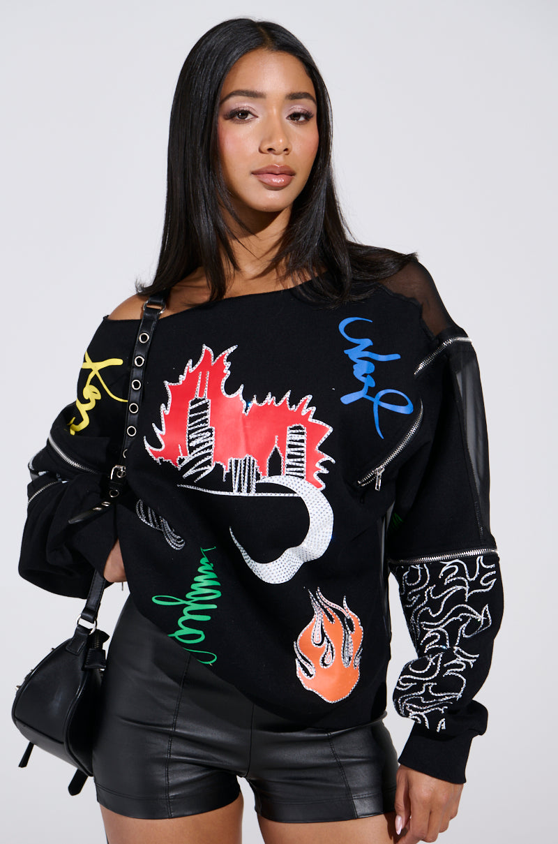 DEEP THOUGHTS OVERSIZED GRAPHIC SWEATSHIRT