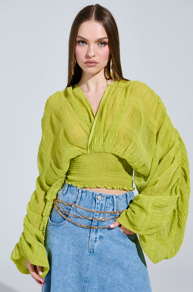 ALL THE BUZZ DEEP V LONG SLEEVE BLOUSE