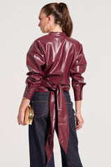DYLAN FAUX LEATHER WRAP FRONT BLOUSE