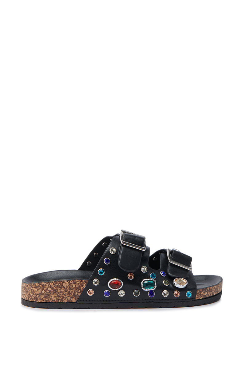 AKIRA BAYLEAVES SLIP ON BLACK SANDAL