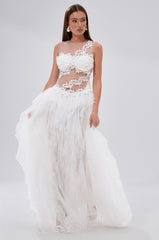 FELT CUTE RUFFLE MAXI DRESS WITH FLORAL APPLIQUES