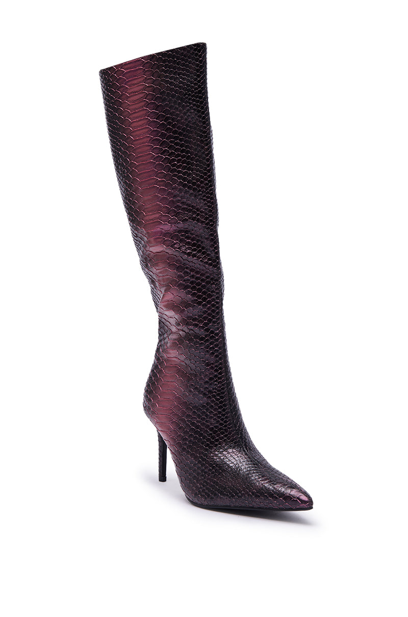 AZALEA WANG CHERICE PURPLE SNAKESKIN STILETTO BOOT