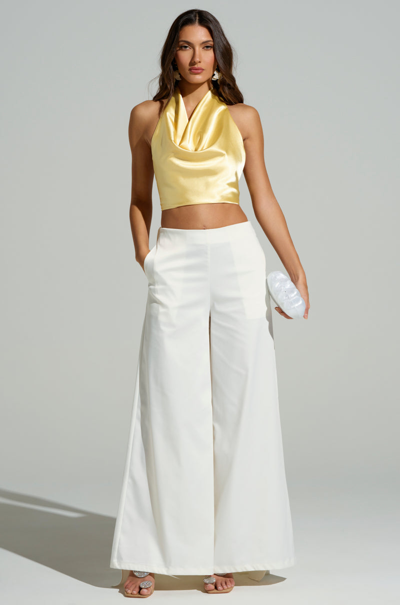 SUNSHINE GIRL COWL NECK SATIN BLOUSE