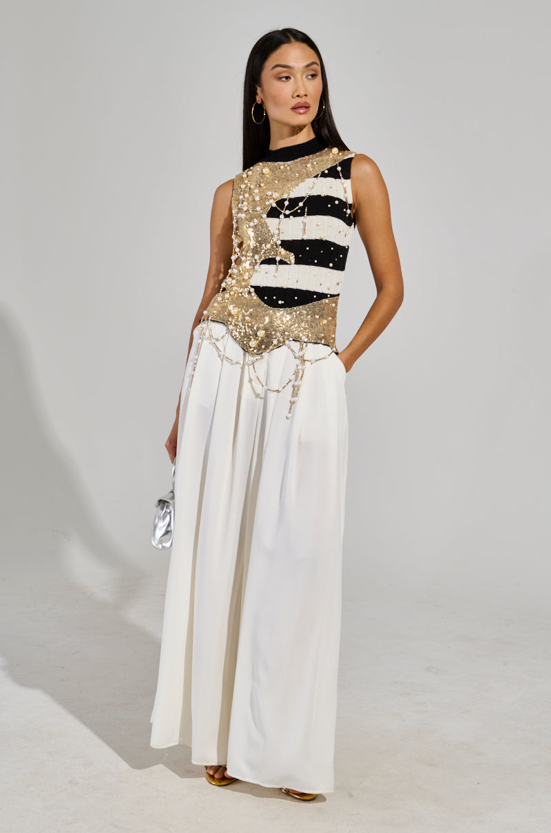 UNLIKE THE OTHERS PEARL AND SEQUINS DETAILED TOP