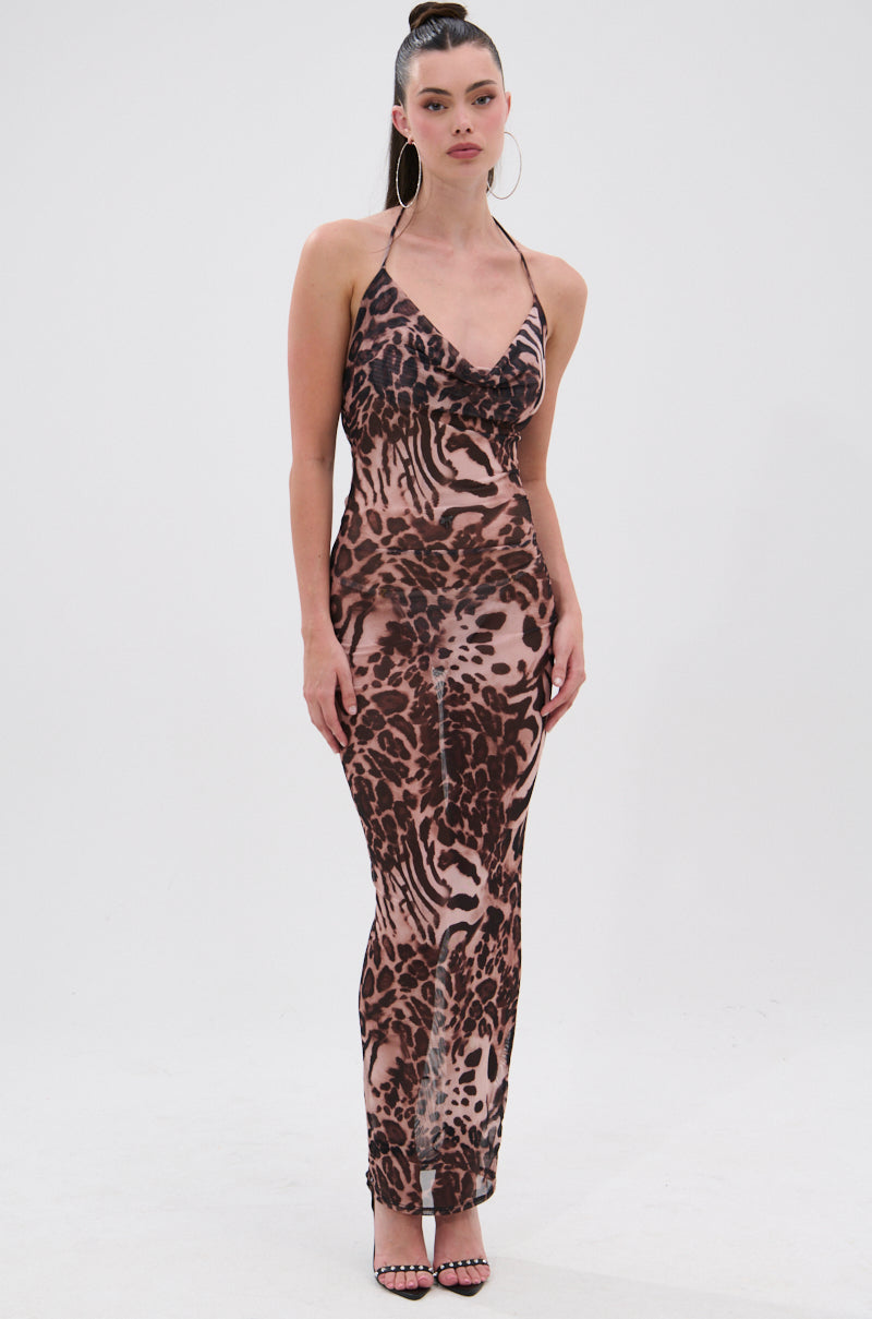 ON TREND MESH MIDI DRESS IN ANIMAL PRINT