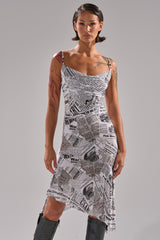 BREAKING NEWS PRINTED MIDI DRESS
