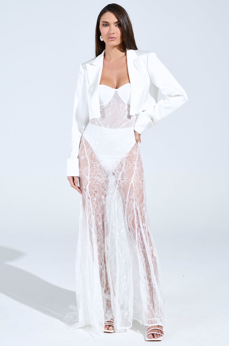 TROUBLES HERE LACE MAXI DRESS IN WHITE