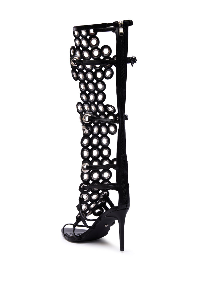 AZALEA WANG ELLINOR BLACK GROMMET DETAIL GLADIATOR SANDAL
