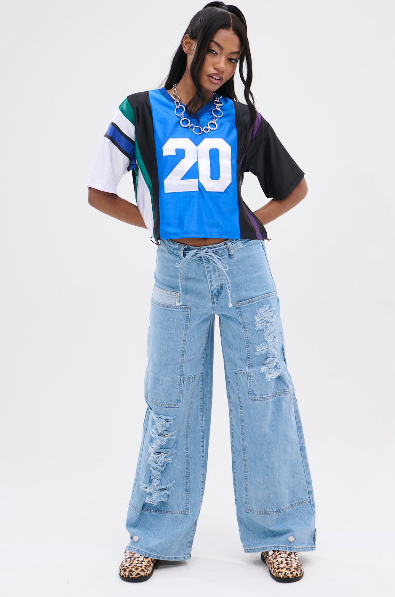 WHAT YOU WORKIN' WITH PATCHWORK JERSEY TOP