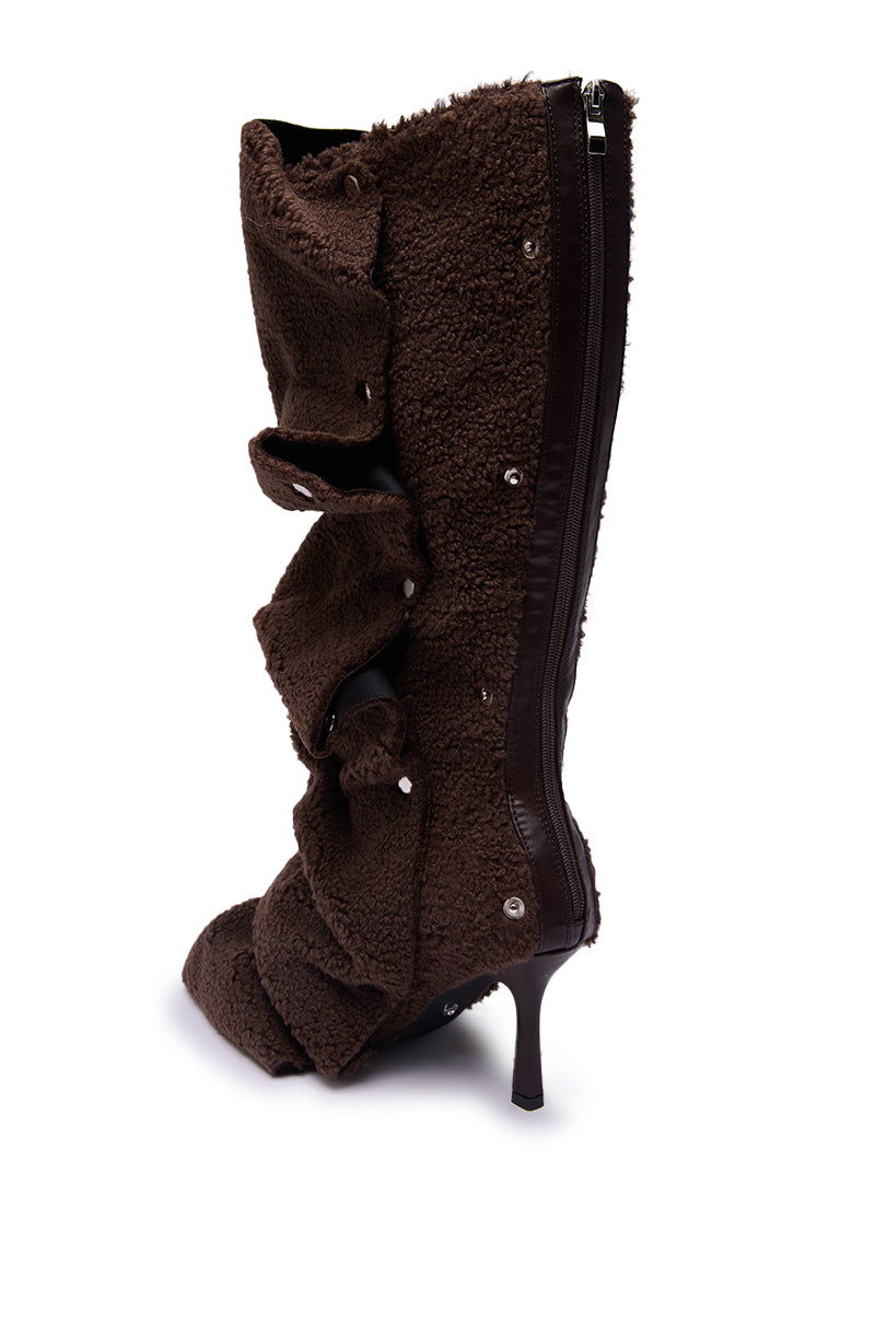 AZALEA WANG FABIAN BROWN SHERPA FOLDED DETAIL BOOT