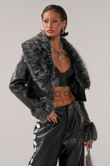 GISELE CROP MOTO BLAZER IN BLACK GREY