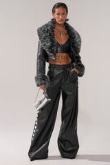 GISELE CROP MOTO BLAZER IN BLACK GREY