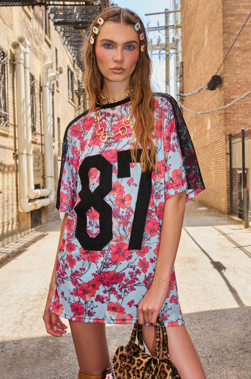 POPPIN POPPIES LACE JERSEY DRESS