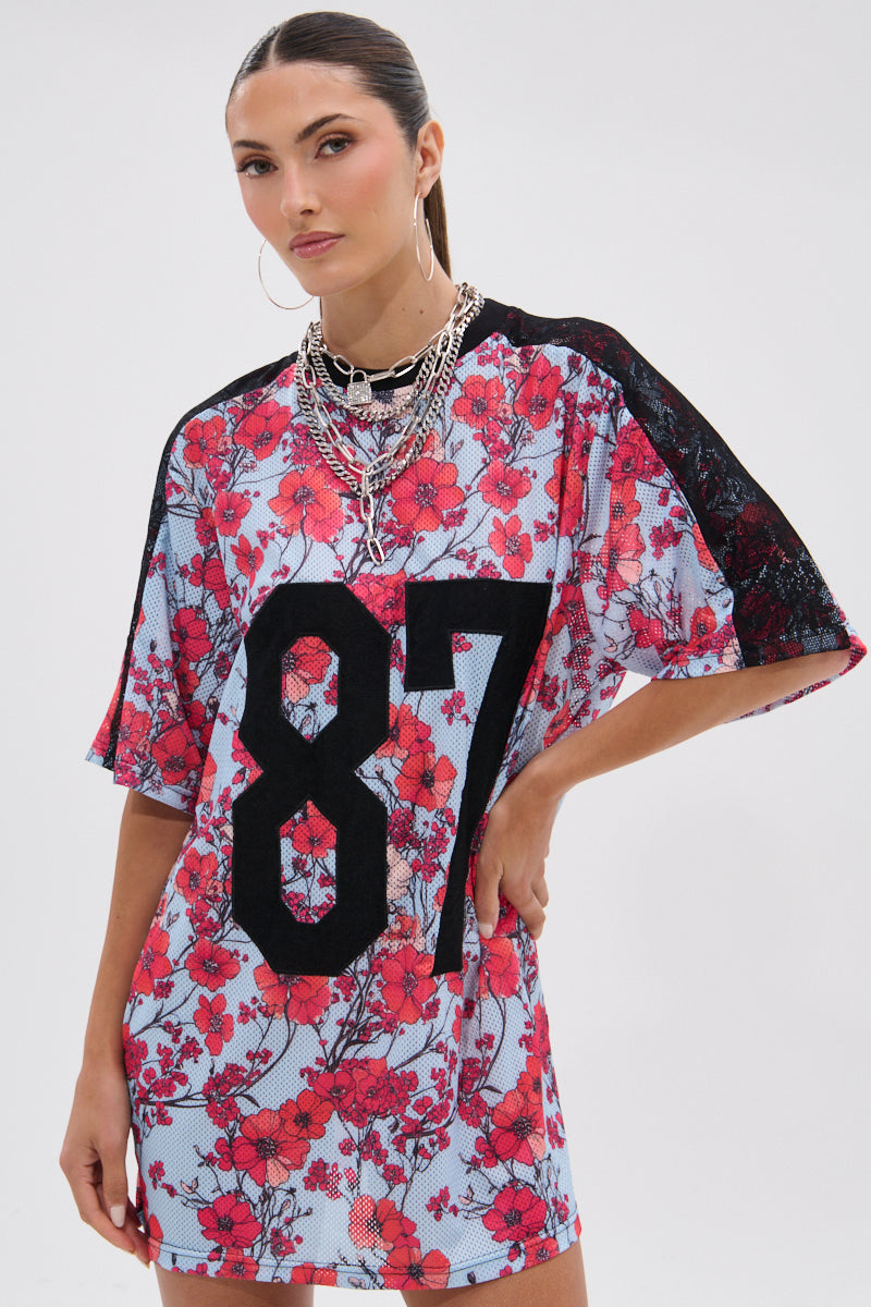 POPPIN POPPIES LACE JERSEY DRESS