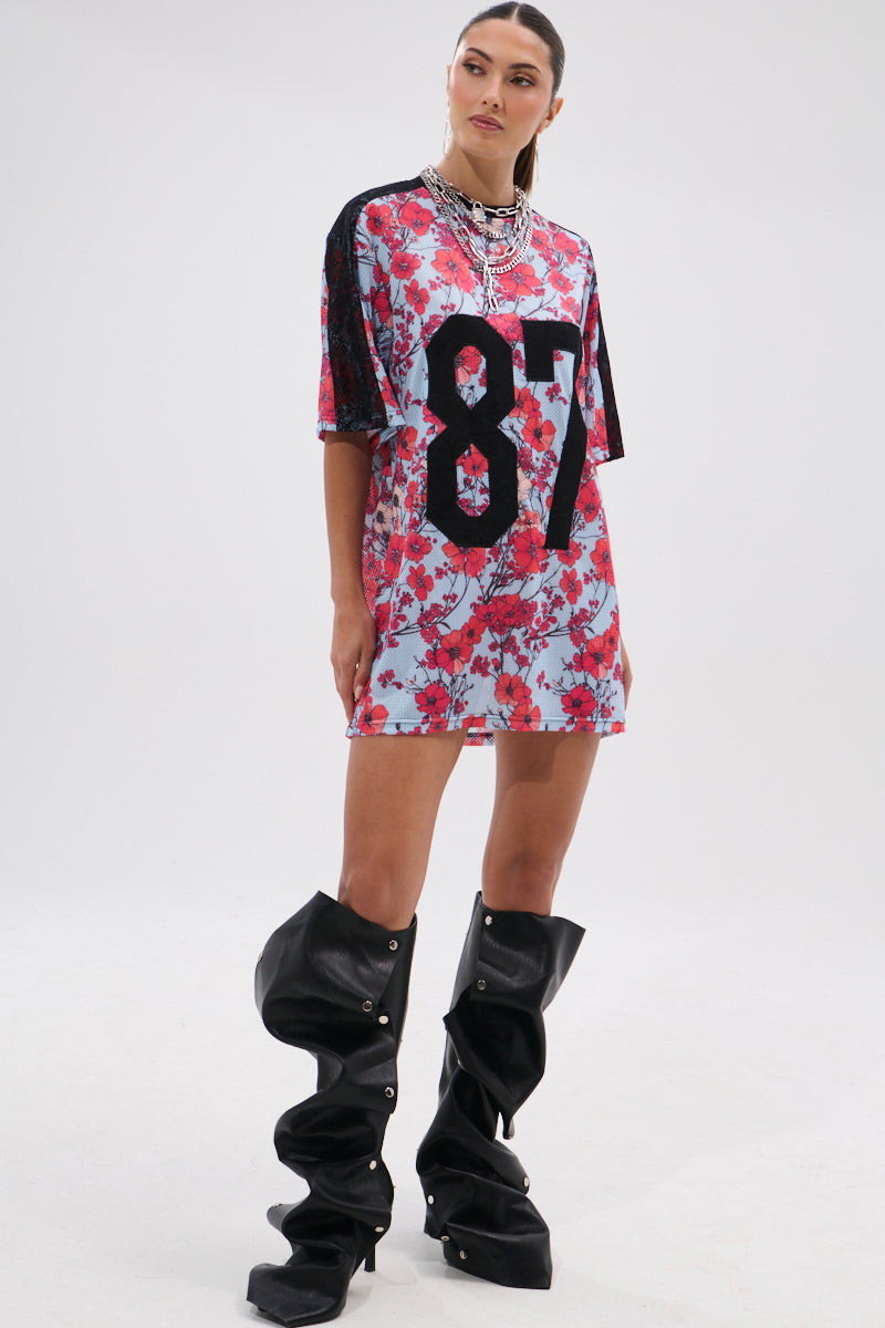 POPPIN POPPIES LACE JERSEY DRESS