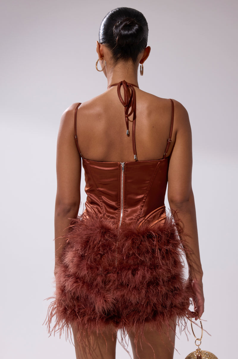 SOMETHIN EXTRA FEATHER MINI DRESS