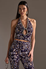 QUEEN OF EVERYTHING RHINESTONE HALTER BLOUSE