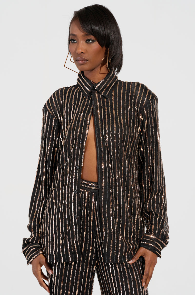 FLASHING LIGHTS BUTTON DOWN BLOUSE