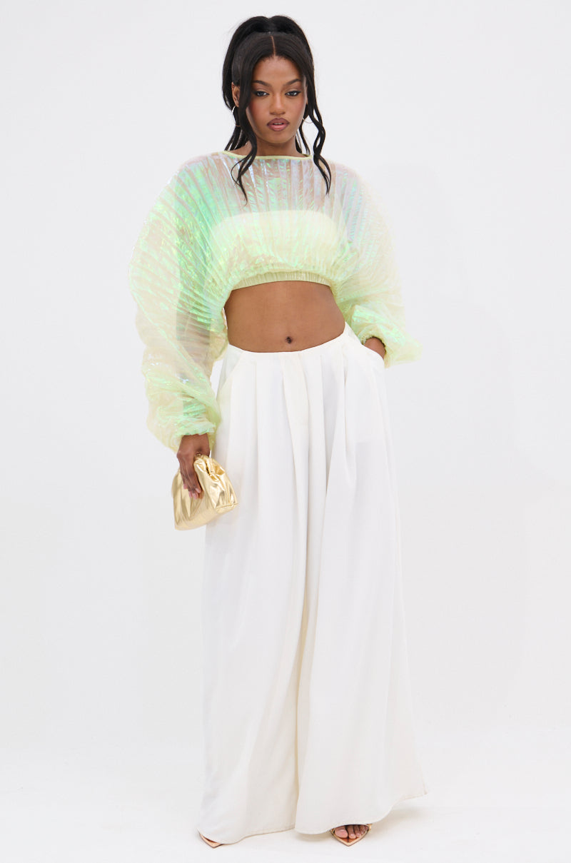 CHAR PLEATED IRIDESCENT CROP TOP