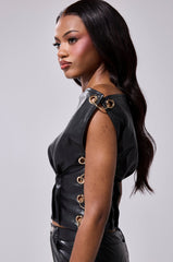 BEGGING ME TO LEAVE FAUX LEATHER BLOUSE WITH GROMMETS