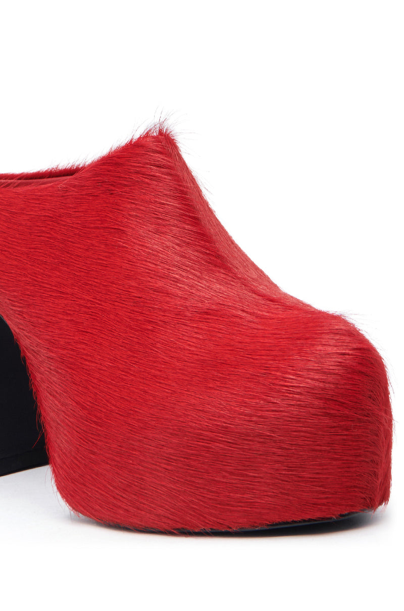 AZALEA WANG GOLDING RED PONY HAIR CLOG PUMP
