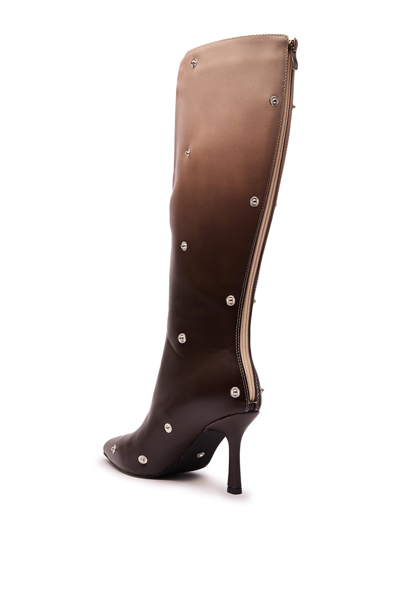 AZALEA WANG IMOGINE BROWN MULTI FOLDED DETAIL STILETTO BOOT