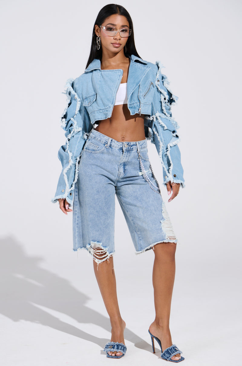 SNAP OUT OF IT ULTRA CROP MOTO IN DENIM