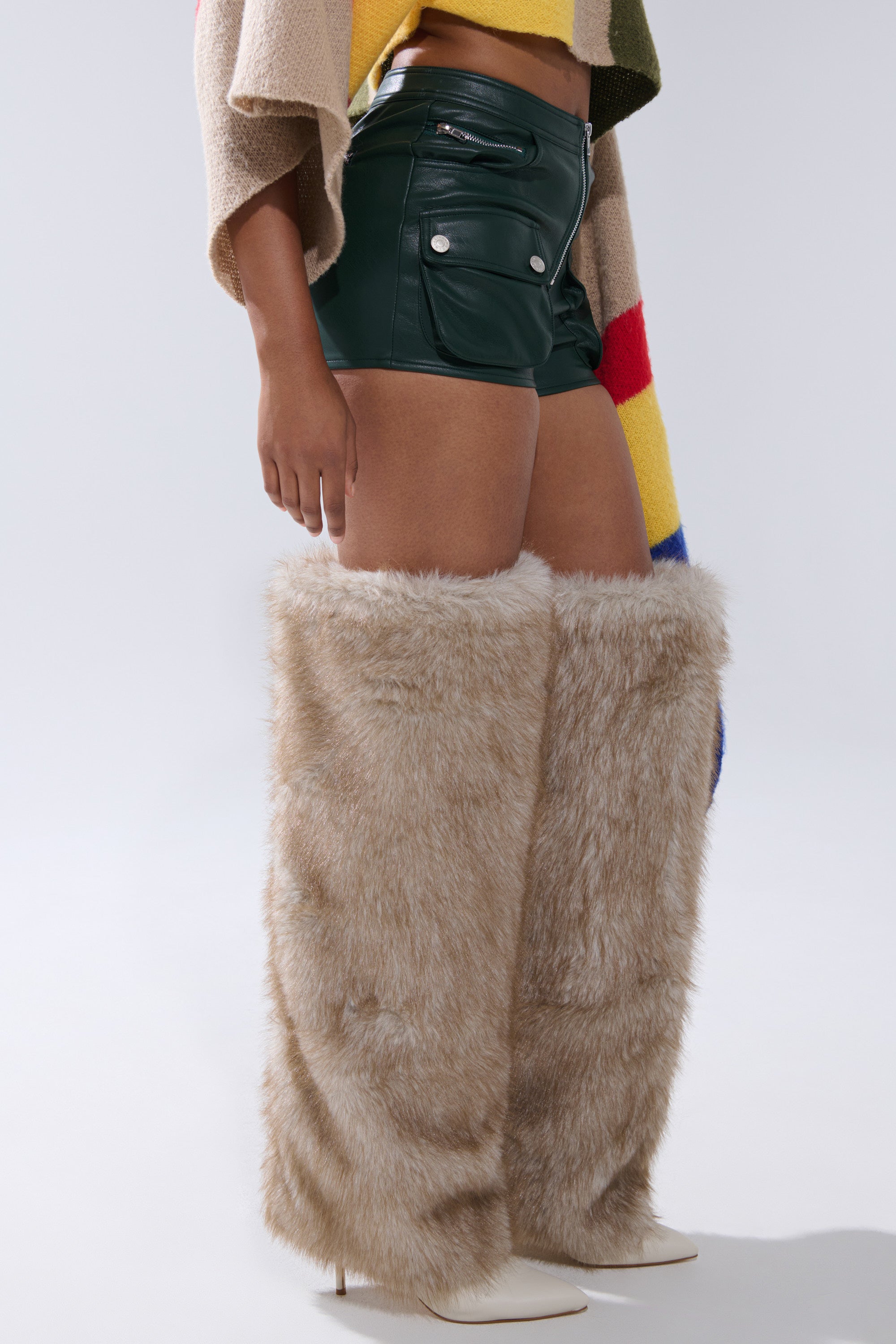 FAUX LEATHER MINI CARGO SHORTS