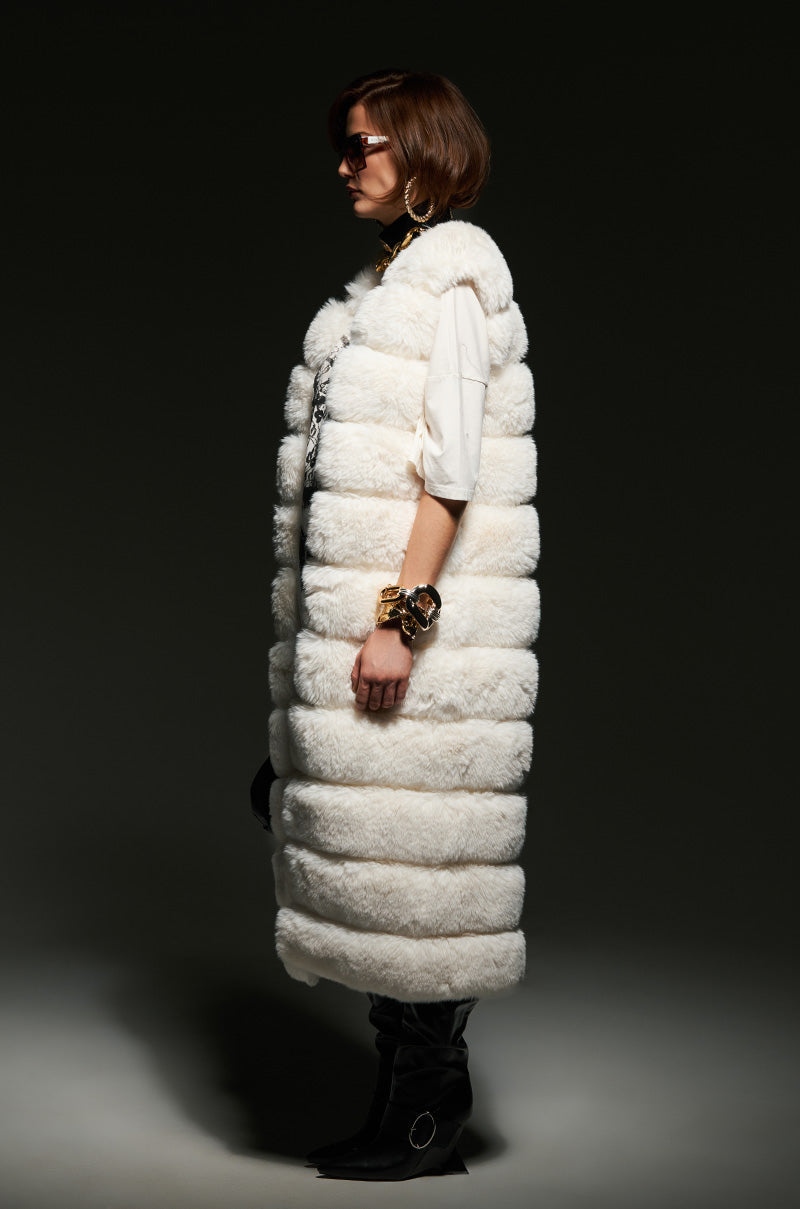 JENNY LIN FAUX FUR MAXI VEST IN WHITE