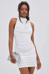 BUSINESS IN FRONT PARTY IN BACK MINI DRESS IN WHITE