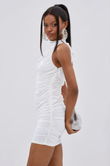 BUSINESS IN FRONT PARTY IN BACK MINI DRESS IN WHITE