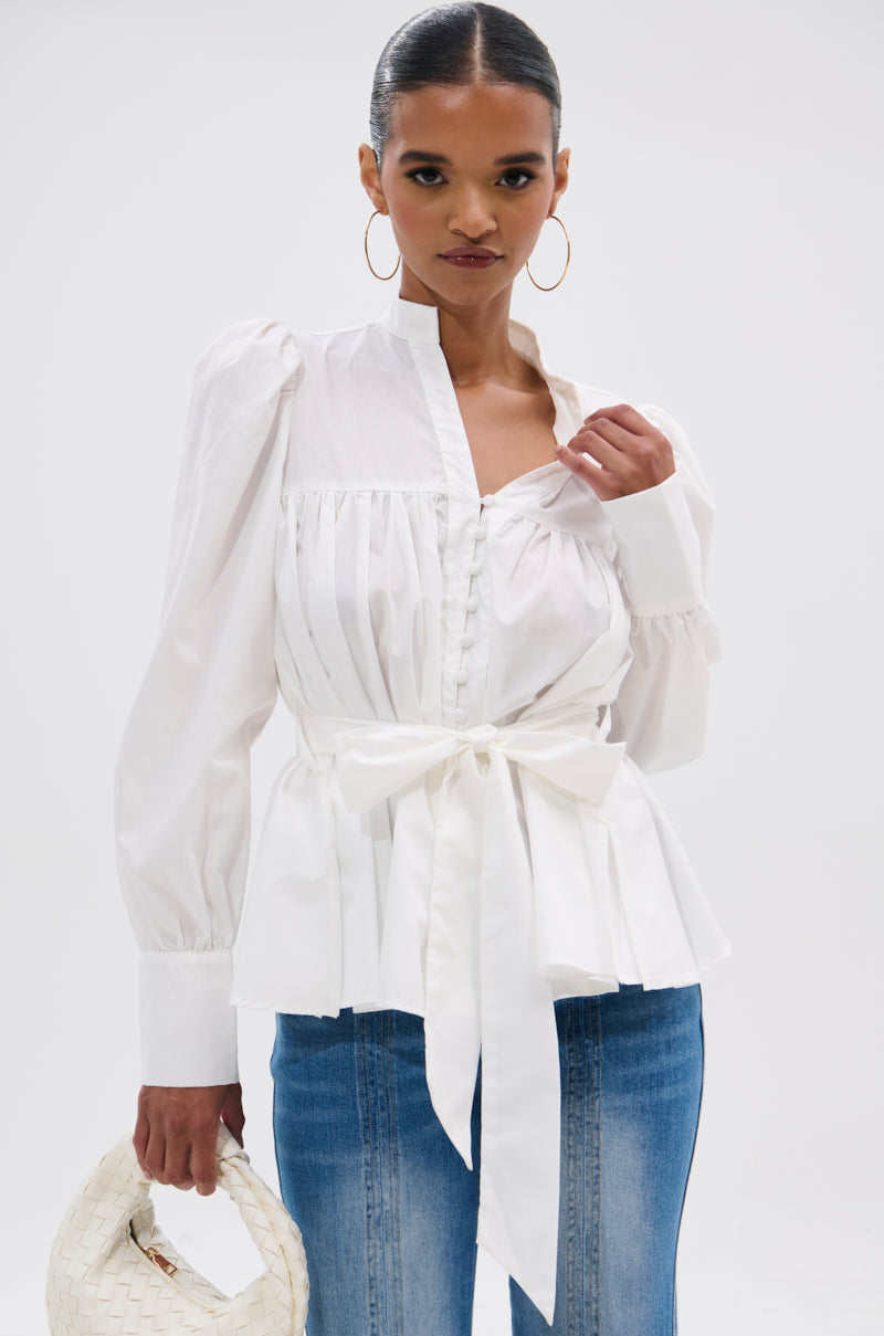 LADY VIBES BUTTON DOWN BLOUSE WITH BELT