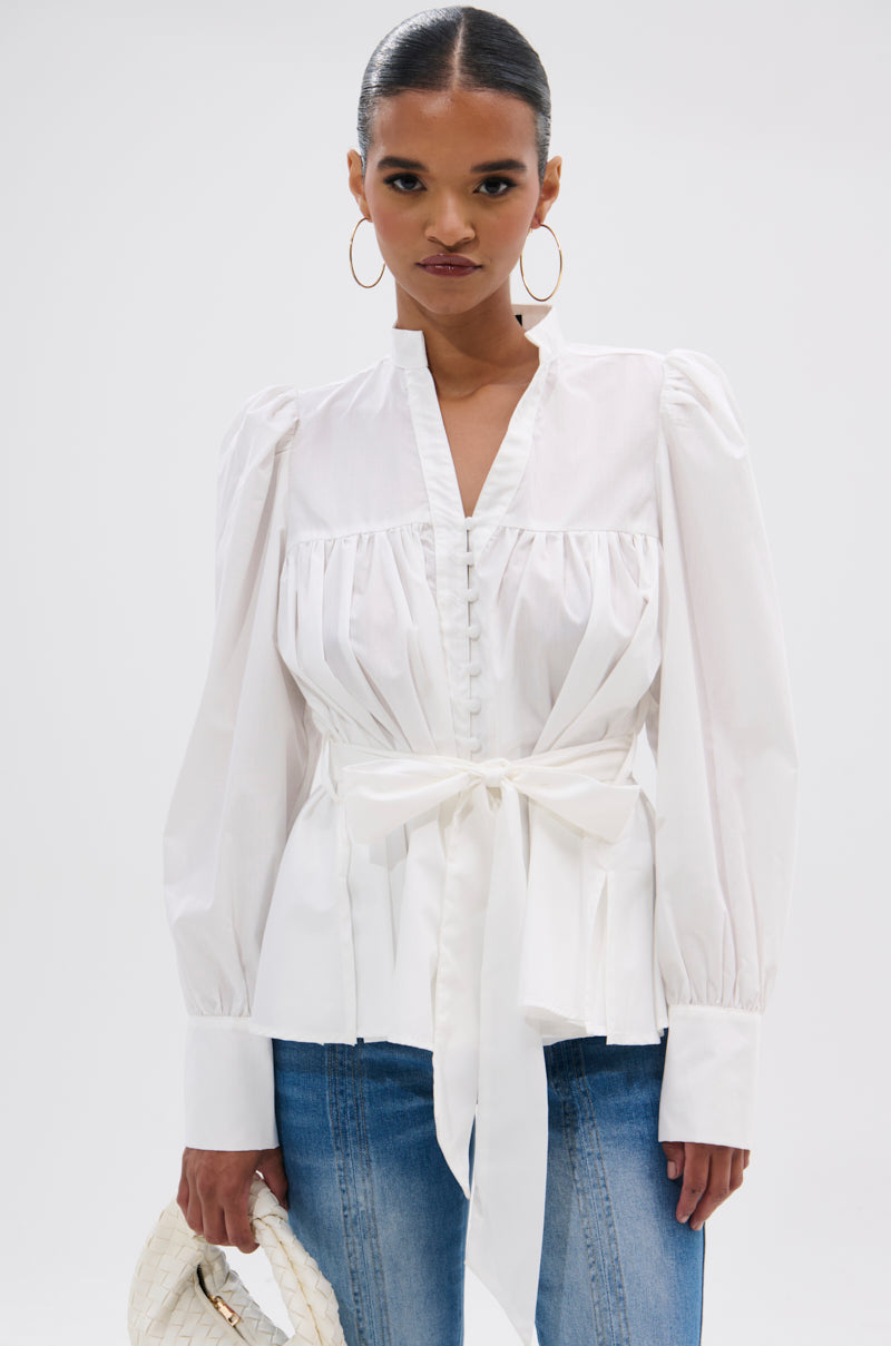 LADY VIBES BUTTON DOWN BLOUSE WITH BELT