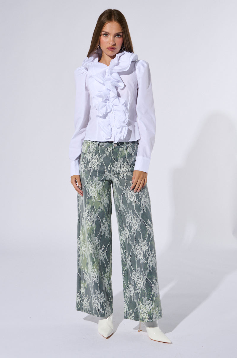 MEGHAN DRAMATIC RUFFLE BUTTON DOWN BLOUSE