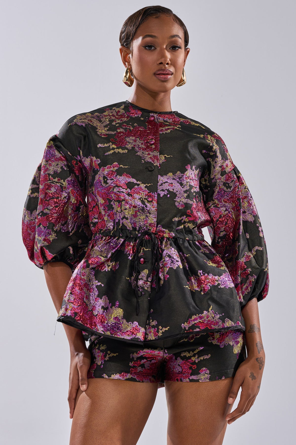 ETHEREAL BROCADE SHORT SLEEVE BLOUSE IN PINK