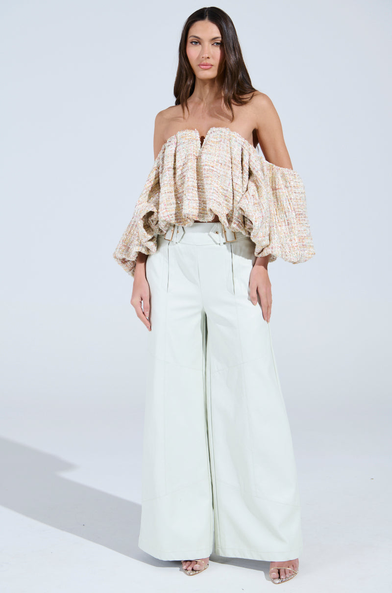 THE PRETTIEST FLOWER TWEED OFF-SHOULDER TOP