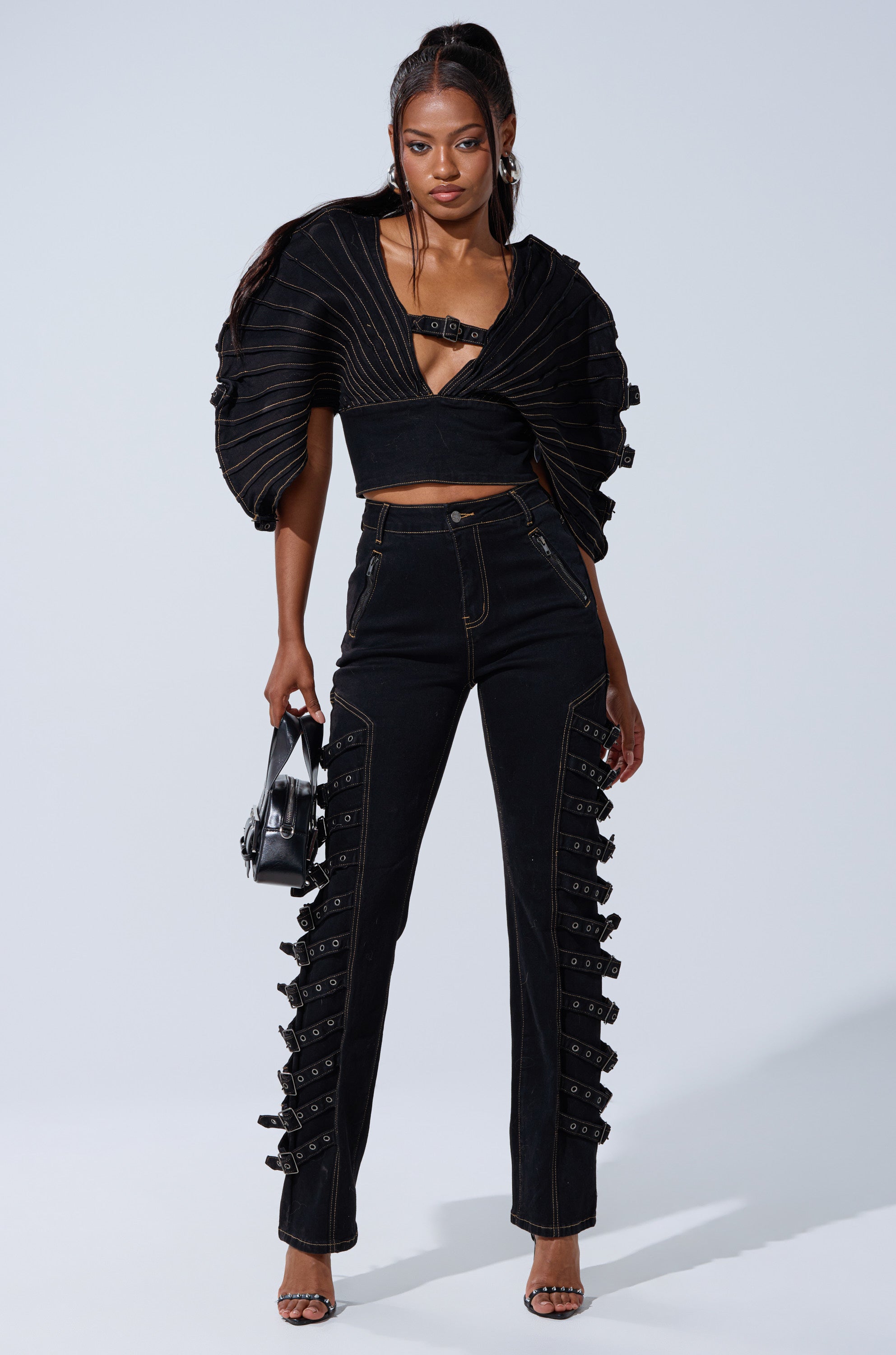 BUCKLE UP DENIM BLOUSE