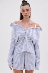 NOTHING BETTER STRIPE BUTTON DOWN WITH RHINESTONE