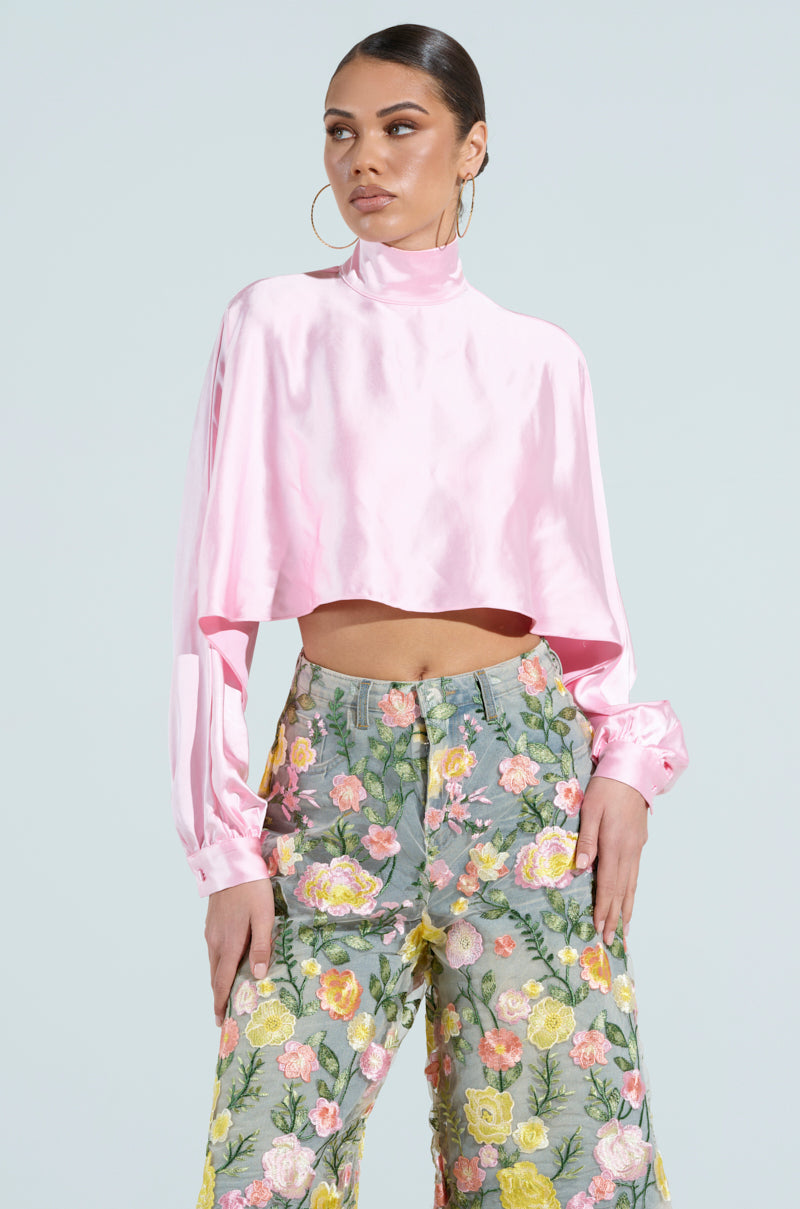 TALIA SATIN MOCK NECK BLOUSE