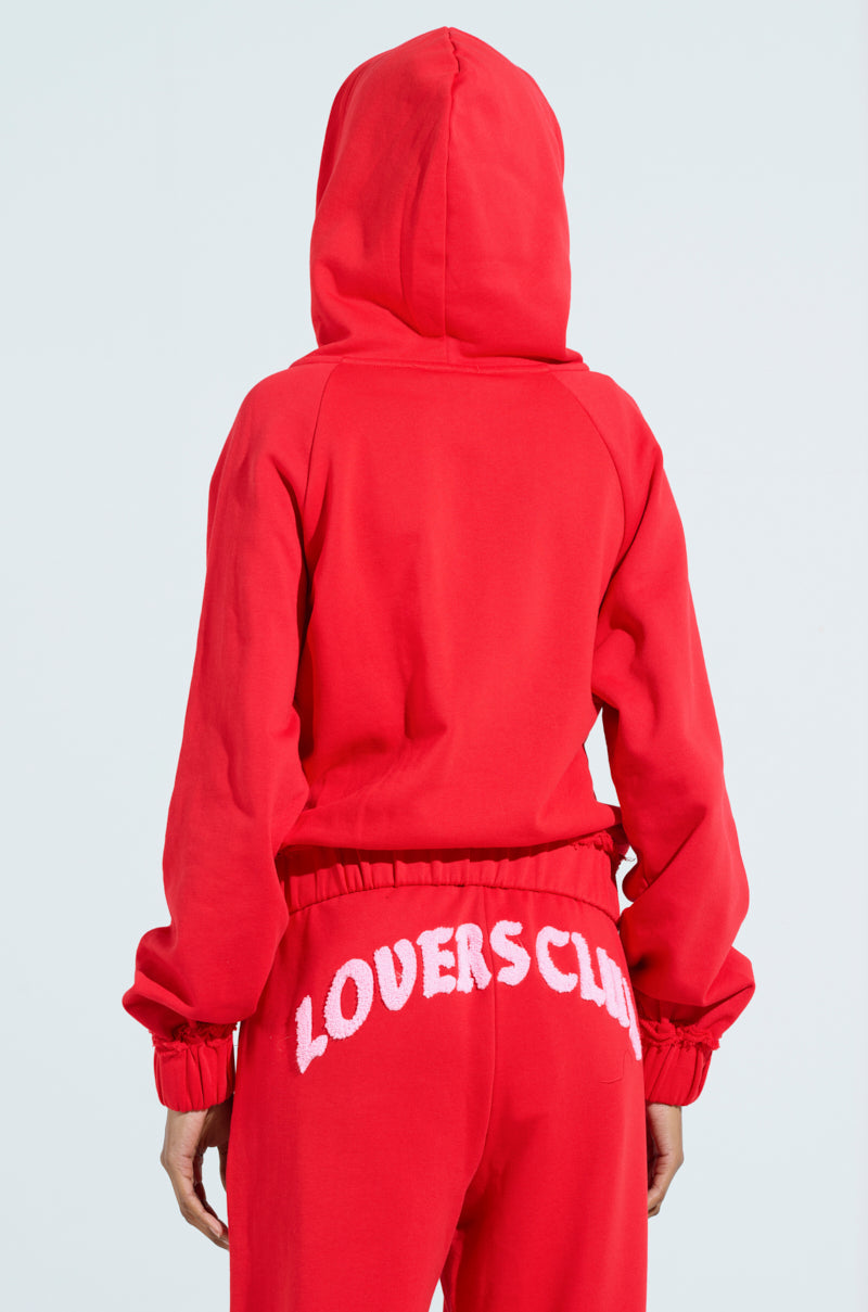 LOVERS CLUB ZIP UP HOODIE IN RED