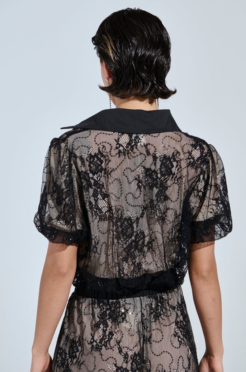 SHINE ON YOU LACE BUTTON DOWN TOP