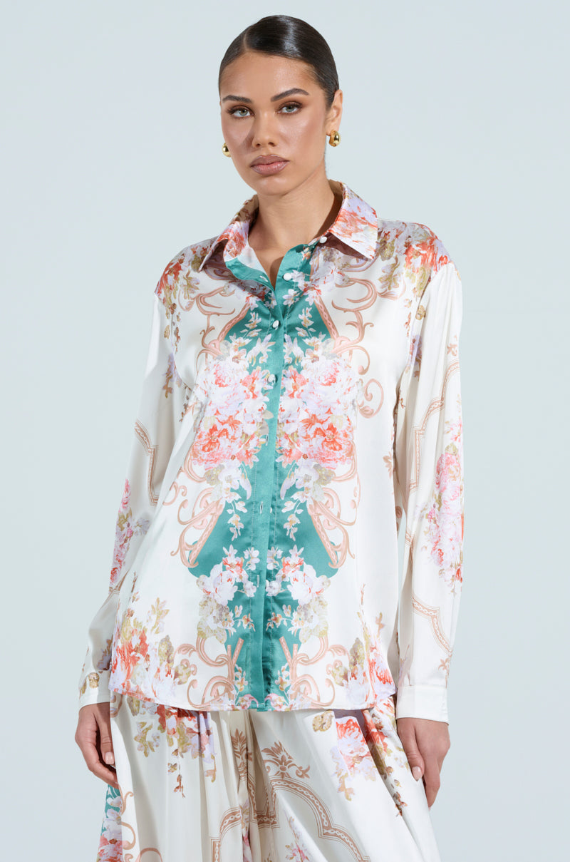 FLORAL GARDEN OVERSIZED SATIN BLOUSE