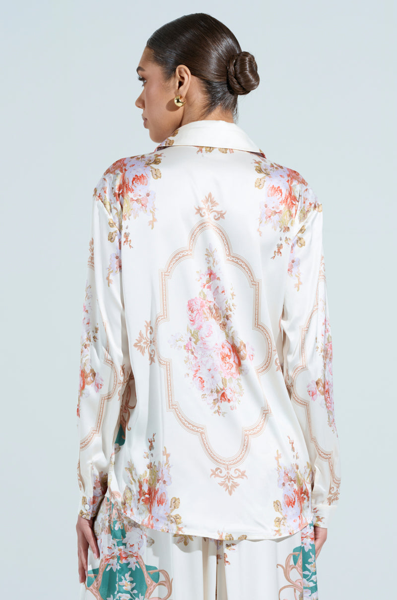 FLORAL GARDEN OVERSIZED SATIN BLOUSE