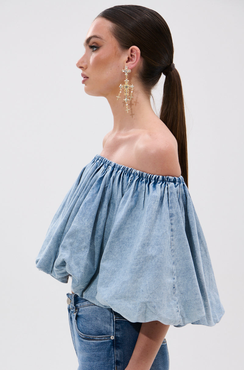 NEVER GOING TO STOP BLOUSE IN DENIM