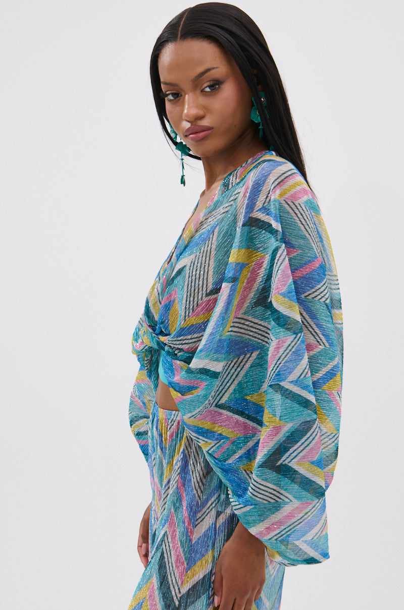 GRISELDA PRINTED CROP LONG SLEEVE TOP