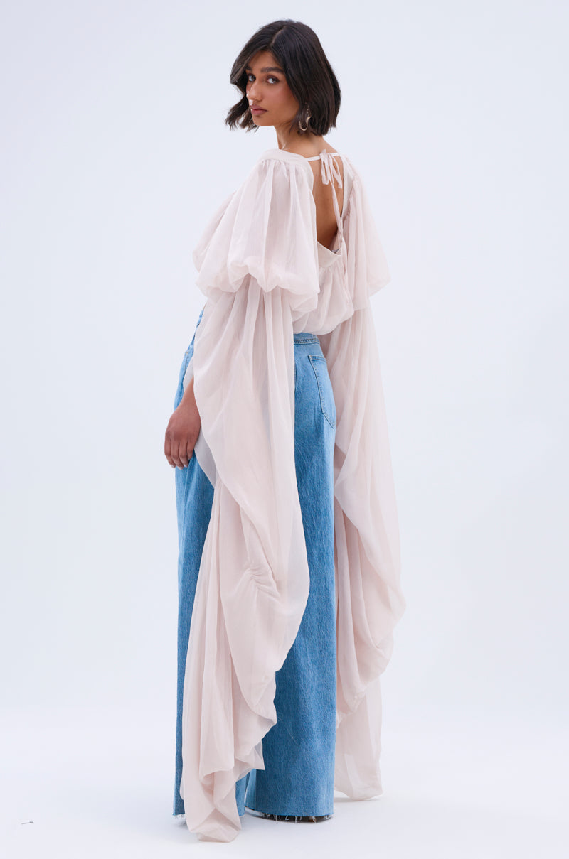 SLOUCHY SQUARE NECK LONG SLEEVE BLOUSE TOP