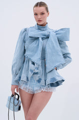 PHOEBE DENIM BOW BLOUSE