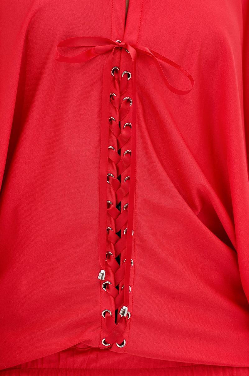 TIERRA TIE FRONT MOCK NECK BLOUSE